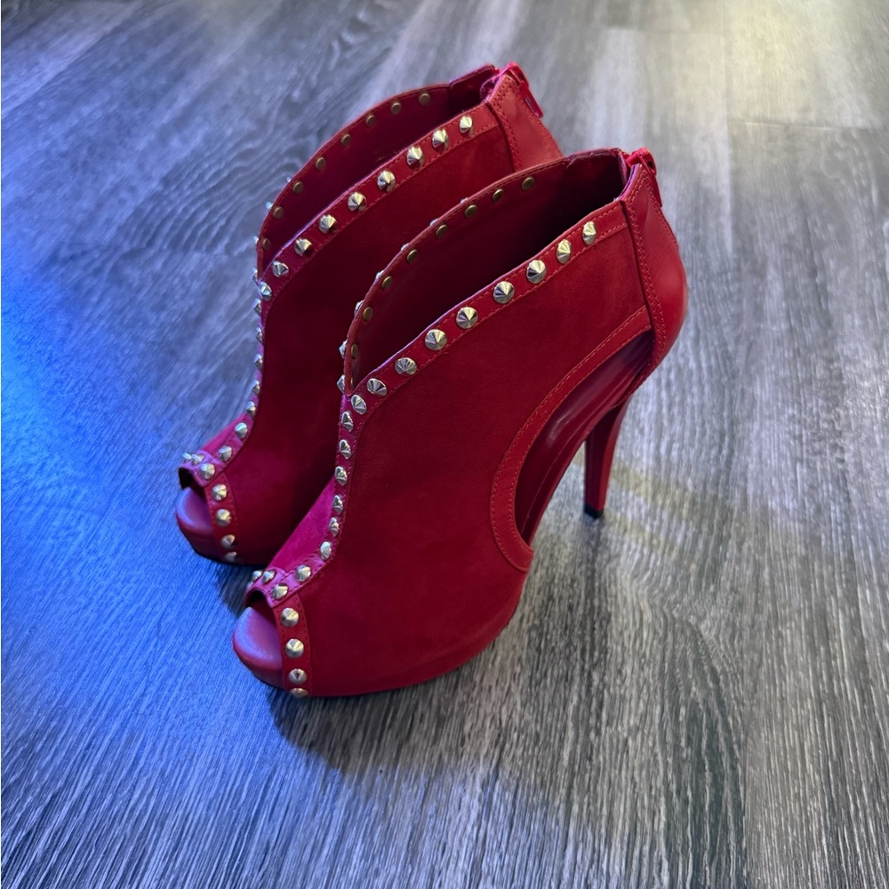 Aldo Red Studded Peep-Toe Ankle Booties